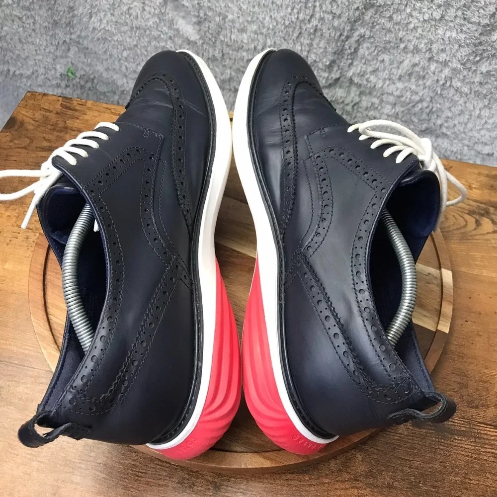 Cole Haan Grand Evolution Shortwing Oxford Mens 13M Navy Leather Derby Shoes